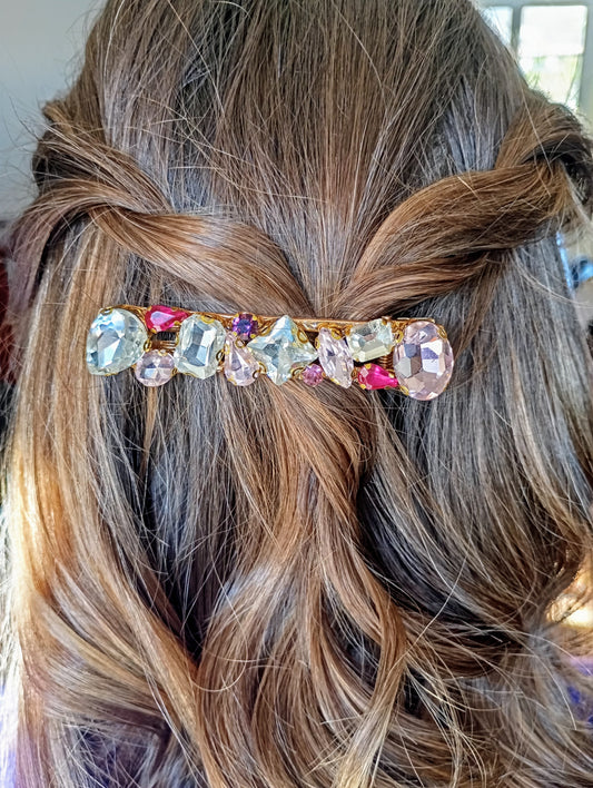 Barrette strass rose et blanche